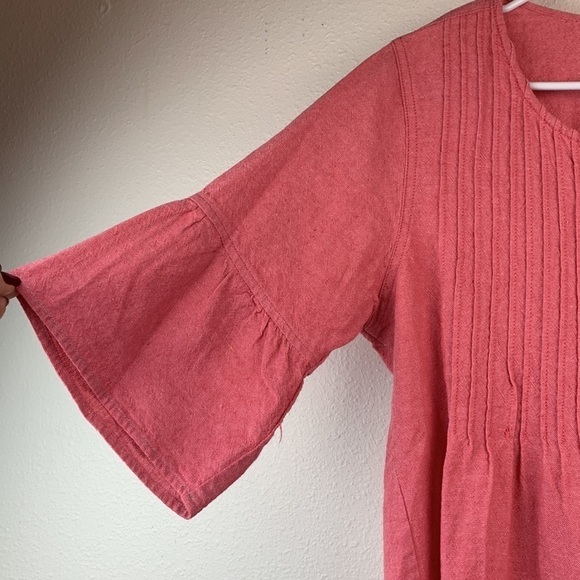 Linen blend pin tuck button down tunic short sleeve baby doll boho top EUC - Picture 2 of 7